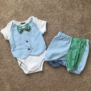 Mud Pie seersucker onesie and diaper cover